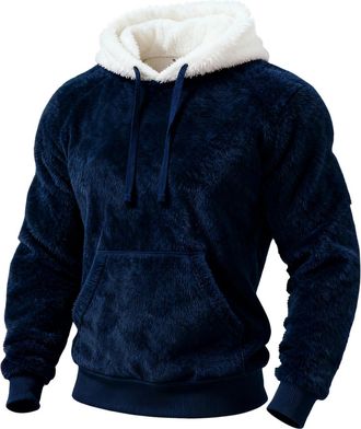 Generic Mens Christmas Fuzzy Sherpa Hoodie Pullover Xmas Sweatshirts Loose Cozy Pocket Long Sleeve Winter Hooded Outwear Mens Casual Fleece Lined Warm Sweatsh