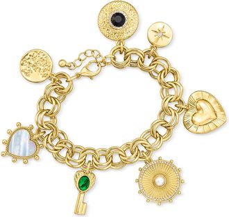 Ross-Simons 14kt Yellow Gold-Plated Charm Bracelet With Simulated Gemstones and. Czs
