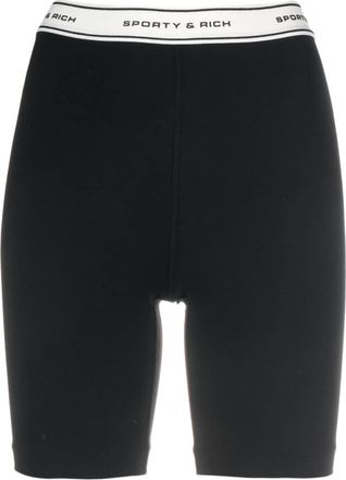 Sporty & Rich logo-waistband shorts - women - Spandex/Elastane/Nylon - M - Black