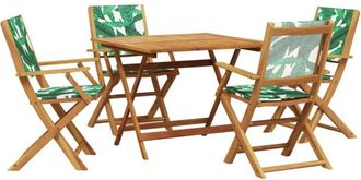vidaXL 5 Piece Garden Dining Set Leaf Pattern Fabric and Solid Wood vidaXL