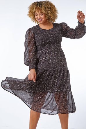 Roman Heart Tiered Stretch Midi Dress