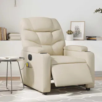 vidaXL Sill&oacute;n De Masaje Reclinable El&eacute;ctrico Cuero Sint&eacute;tico Crema Vidaxl