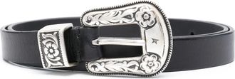 Golden Goose New Ornate Silver Buckle Leather Belt