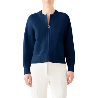Akris Cashmere Piqu&eacute; Zip-Up Cardigan in Denim at Nordstrom, Size 10