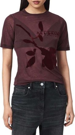 AllSaints Athea Sheer Graphic Tee in Burgundy Red at Nordstrom, Size X-Small