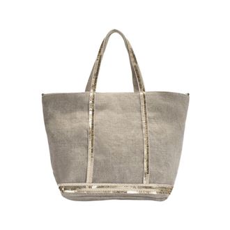 Vanessa Bruno Kleine Linnen en Pailletten Tas Grijs - Dames - Shoppers - Beige - ONE Size - Linnen - Tassen