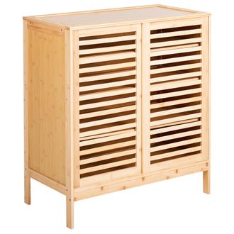 Beliani Mueble Zapatero Aparador 2 Puertas De Bamb&uacute; Puertas Correderas Con Baldas Almacenaje Estilo Boho Madera Clara Midwood