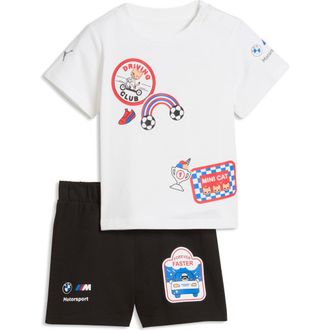 Puma x BMW M Motorsport Kids Cotton T-Shirt & Shorts Set in Puma Black at Nordstrom, Size 2T