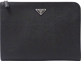 Prada Black Saffiano Triangle Clutch Bag (Pre-Owned)