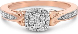 House of Brilliance 14K Rose Gold Plated Sterling Silver 1/6 Cttw Diamond Knot Cluster Ring