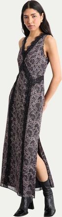 Warehouse Chiffon Printed Lace Trim Dress in Snake at Nordstrom, Size 10