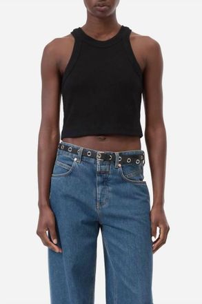 Closed Cropped Racer Tank In Black