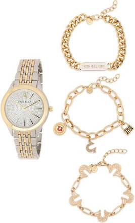 True Religion Crystal Logo Two-Tone Bracelet Watch, 33.8mm & Assorted Bracelets Set in Two Tone at Nordstrom Rack
