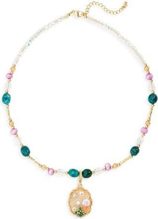 Eye Candy Los Angeles Cassy Beaded Shell Pearl Pendant Necklace in Gold at Nordstrom Rack