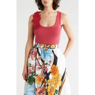 T Tahari Floral Appliqu&eacute; Sweater Tank in Summer Rose at Nordstrom Rack, Size X-Large