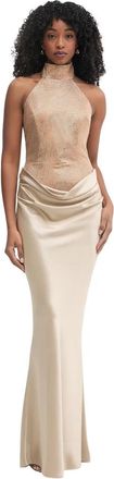 Retrof&ecirc;te Vanya Maxi Jurk - Dames - Avondkleed - Beige - L - Polyester - Kleedjes