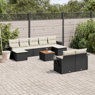 vidaXL Vidaxl - Set De Sof&aacute;s De Jard&iacute;n 10 Pzas Cojines Rat&aacute;n Sint&eacute;tico Negro