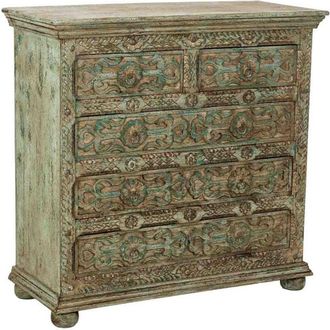 Wanderlust Deco Cómoda de Madera artesanal con 5 cajones azul 100x43x95h cm