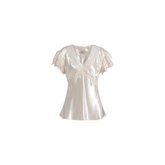 Alberta Ferretti Satin Top with Lace Inserts - female - Alberta Ferretti - Blouses - Beige - XL - Blouses & Shirts