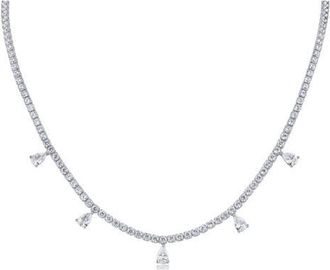 Kenneth Jay Lane Round & Pear Cut Cubic Zirconia Station Necklace in Rhodium Plated at Nordstrom
