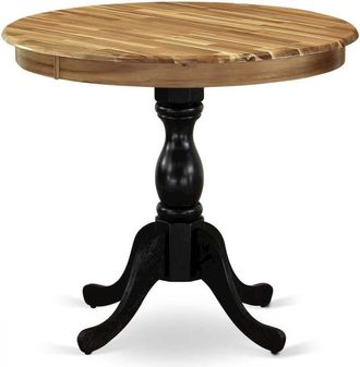 East West Furniture Antique 36 Round Dining Room Table for Compact Space - Natural Top & Black Pedestal