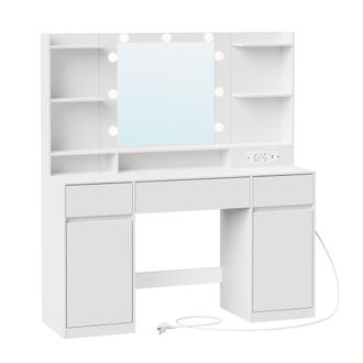 Vasagle Tocador con espejo led 2 armarios iluminaci&oacute;n de 3 colores blanco