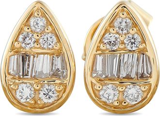 Luxury Bazaar 14K Yellow Gold 0.35ct Diamond Cluster Pear Stud Earrings ER305261-Y