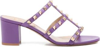 Valentino Schoenen, Dames, Paars, 41 EU, Leer, Rockstud Blokhak Slide Sandalen
