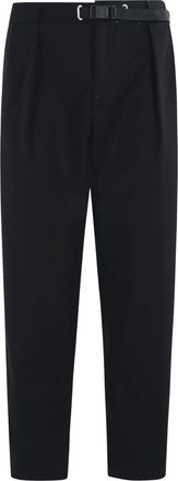 White Sand Black Straight-Leg Viscose-Cotton Flannel Pants