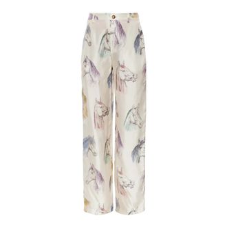 Moschino Broeken, Dames, Beige, XS, Zijden Broek Met Print