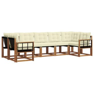 vidaXL Conjunto De Sof&aacute;s De Exterior Con Coj&iacute;n 7 Pcs Natural Y Crema Vidaxl