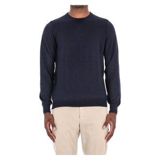 Barba Round-neck Knitwear, male, Blue, Size: XL Blue Cashmere Silk Crewneck Sweater