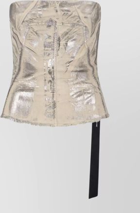 Rick Owens sleeved top with strap detail and metallic finish