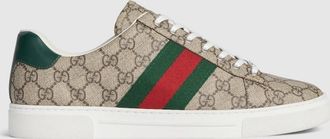 Gucci Mens Gucci Ace Sneaker With Web, Beige, GG Canvas