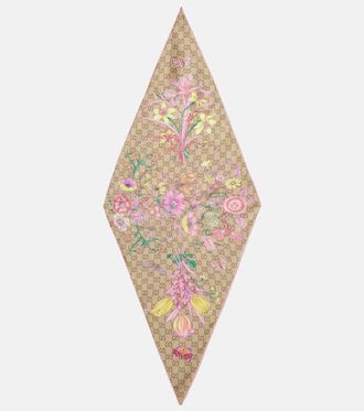 Gucci Pa&ntilde;uelo de seda floral con GG