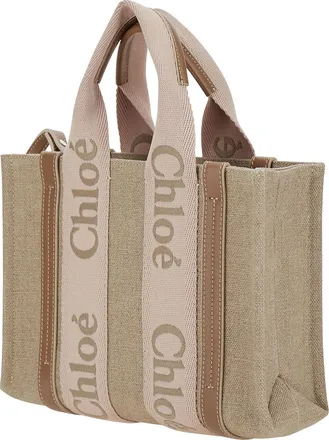 Chlo&eacute; Womens Tote Bag Woody Piccola Beige Linen Shoulder