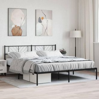 Berkfield Home Metal Bed Frame with Headboard Black 200x200 cm