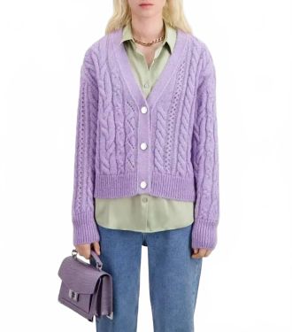 The Kooples Mohair Cable Knit Cardigan In Purple