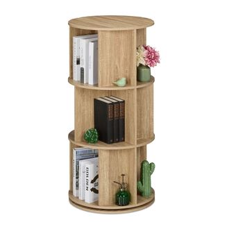 Relaxdays Relaxdays - Estanter&iacute;a Giratoria, 15 Compartimentos, 104x50cm, Efecto Madera, Estante Para Libros Y Dvd, Librer&iacute;a, Natural