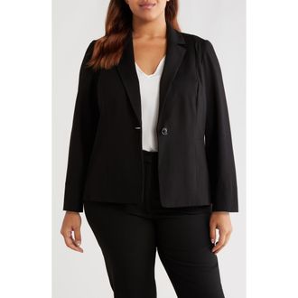 Kasper One-Button Seamed Waist Blazer in Black at Nordstrom, Size 18W