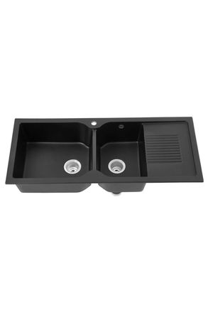 Living and Home Double Bowl Quartz Resin Composite Kitchen Sink with Waste Kit in Black