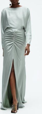 Amsale Hammered Satin Dolman Sleeve Gown in Jade at Nordstrom, Size 12