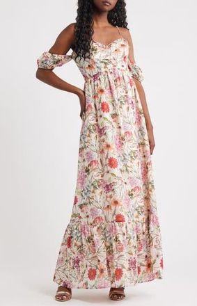 Lulus Panarea Floral Print Off the Shoulder Maxi Dress in Multi Floral at Nordstrom Rack, Size X-Small