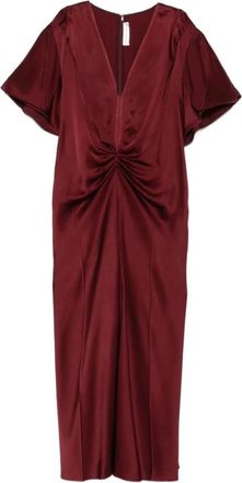 Victoria Beckham V-neck Gathered Midi Dress - Dames - Casual kleedjes - Rood - M - Kleedjes