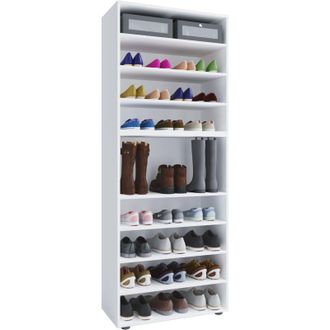 ebuy24 Ebuy24 - Estante de zapato de madera vcm Dimensiones: al. 183 x an. 70 x p. 37 cm Armario multiusos 9 compartimentos sin puertas - Lona (Blanco)