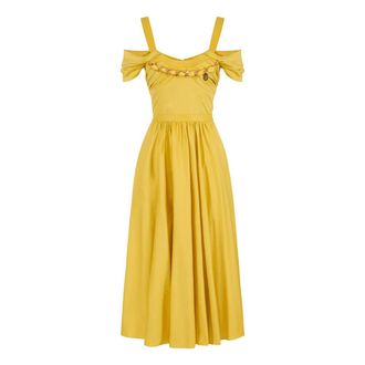 Elisabetta Franchi Stretch Katoenen Jurk met Juwelen Ketting - Dames - Casual kleedjes - Geel - M - Katoen - Kleedjes