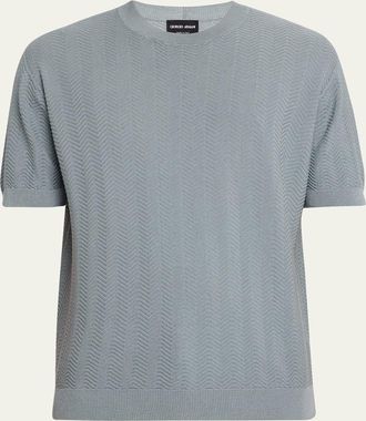 Giorgio Armani Mens Silk and Cotton Chevron Crewneck Sweater