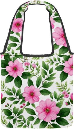 Generic Floral with Leaves Reversible Canvas Shoulder Tote - Double-Sided Print, 12oz Cotton, 27cm Drop, Fold-Flat Bag for Travel, Shopping, Street Outings