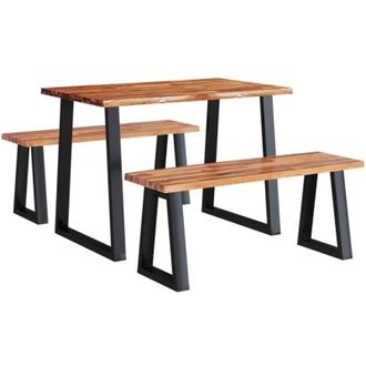 vidaXL Juego De Comedor Con Borde Vivo 3 Piezas Madera Maciza Acacia Vidaxl