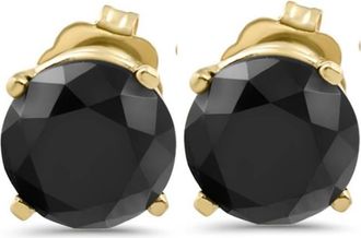 Pompeii3 3 1/2 TCW 14k Yellow Gold Round Black Diamond Stud Earrings